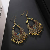 Antique Boho Jhumka Earrings – Oxidized Gold Finish with Floral Motif